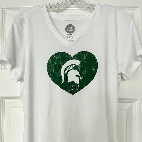 Lot of 2 MSU V-Neck LIFE IS GOOD Tees, Medium - Picture 3 of 12
